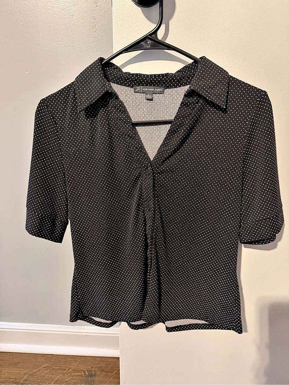 Adrianna Papell Polka Dot Blouse in Black & White Size Small New